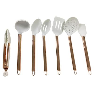 China Sustainable Copper Plated Stainless Steel Handle 7pcs Silicone Kitchen Cooking Tools Utensils Set for sale