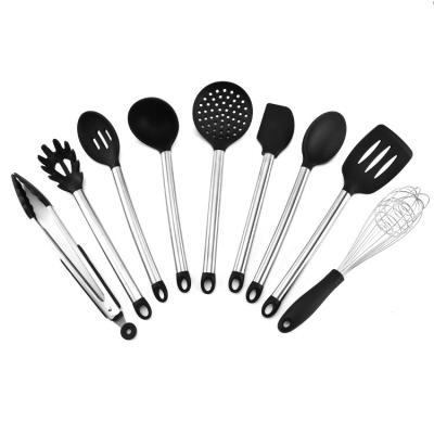 China Sustainable Hot Sales Kitchen 9 Pcs Cooking Tools Stainless Steel Handle Silicone Utensil Set for sale