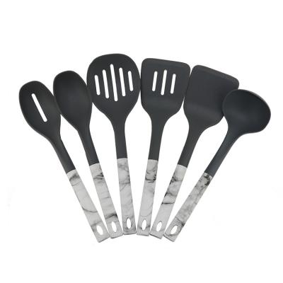 China Sustainable Modern Custom 6 Pieces Stainless Steel Handle Kitchen Tools Utensils Marble Coating Nylon Cooking Set for sale