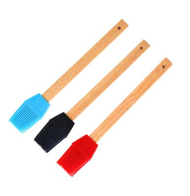 China Sustainable Customized Bamboo Wooden Handle Baking Pastry Bread Silicone Brushes for sale