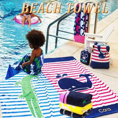 China 100% cotton child safe velor reactive full color eco printed custom kids children beach towel for sale