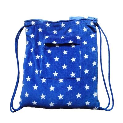 China Cheap Child Safe Cotton Towel Bag Printed Promotional Towel Backpack Strap Beach Towel Bag for sale