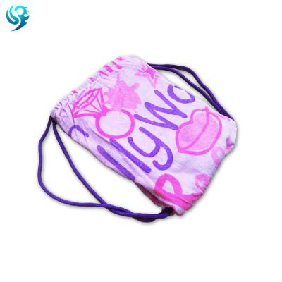 China Reactive printed cotton beach towel backpack bag China velor towel safe cotton beach towel for children factory /bag for sale