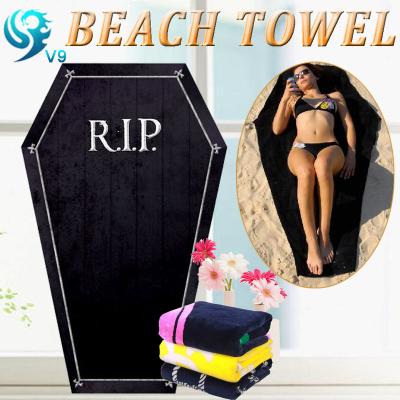 China 100% Cotton Compressed Velvet Custom Coffin Reactive Printed Different Shaped Beach Towel for sale