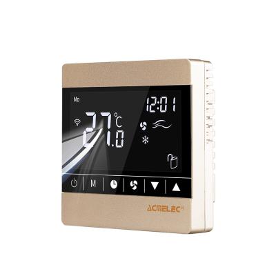 China Modern Gold Air Conditioner Room Thermostat for HVAC Digital Thermostat FCU Touch Screen LCD Adjustable Temperature Controller for sale