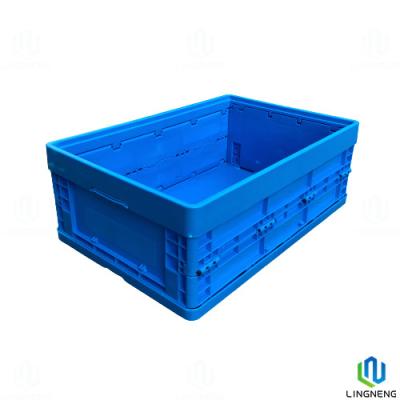 China 46L blauwe opvouwbare kratten Plastic opslagbakken stapelbare containers zonder deksel Te koop