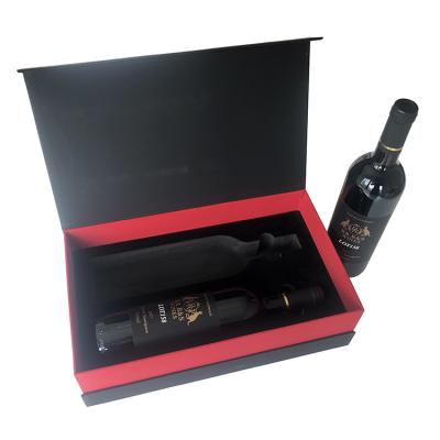 China Recyclable Black Luxury Custom Magnet Closure Handmade Wine Glass Bottle Packaging Gift Box With Logo for sale