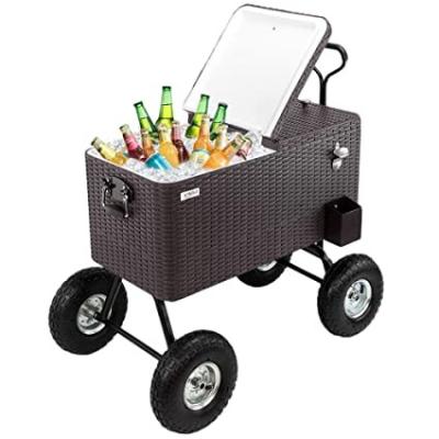 China Sustainable 80QT Rattan Cooler Cart With 10 Inch Inflatable Wheels for sale