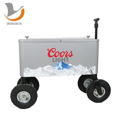 China Durable Outdoor Rolling Beverage Wine Cooler Stainless Steel Cooler Box With Wheels for sale