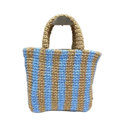 China 2022 New Fashion Portable Striped Color Matching Hand Woven Fiber Tote Bag Lafite Design Imported Luxury Woven Handbag Women's Bag for sale