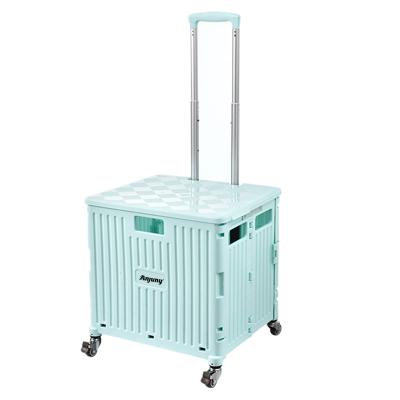 China Anjuny 45L Sustainable Plastic Factory Straight Rolling Portable Supermarket Folding Carts Foldable Shopping Trolleys for sale