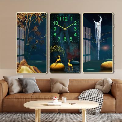 China Antique Style Decorative Set 3 Canvas Flower Painting Frameless Wall Clock for sale