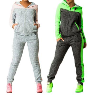 China Winter Breathable Two Piece Tracksuit Sweatsuit Jogging Suits Women Sport Patchwork Hooded Running Sets for sale