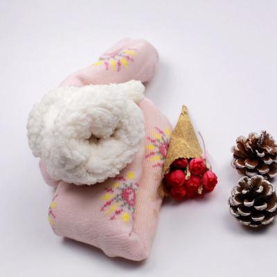 China Breathable Winter Warm Women Knit Cotton Joyful Ladies Home Socks for sale