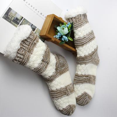 China Winter Women Double Layer Anti Slip Slipper Warm Comfortable Indoor Floor Knitting Socks for sale