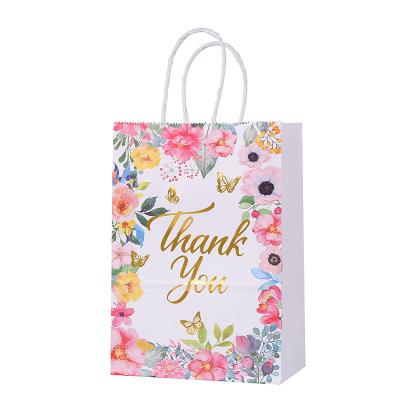 China High Quality Free Design Thank You Flowers Printing Small Gold Foiled Souvenir Gift Wrapping Paper Gift Wrapping White Hot Stamping Bag for sale