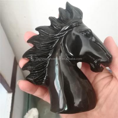 China China Natural Obsidian Quartz Crystal Horse Head Carving Animal Head For Home Decoration for sale