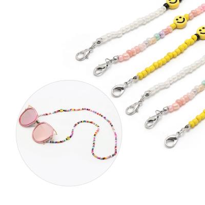 China Fashionable Colorful Beads Happy Smile Beaded Children Eye Glasses Strap Sunglass Holders Maskchain Eyeglasses Chain for sale