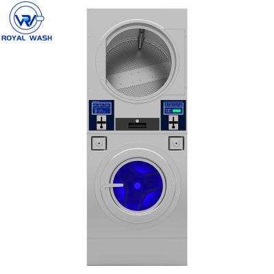 China Washing Clothes Stack Drying Machine 15kg 20kg 25kg Double Gas Wash Electric Heating For Hotel Laundromat Washer Dryer for sale