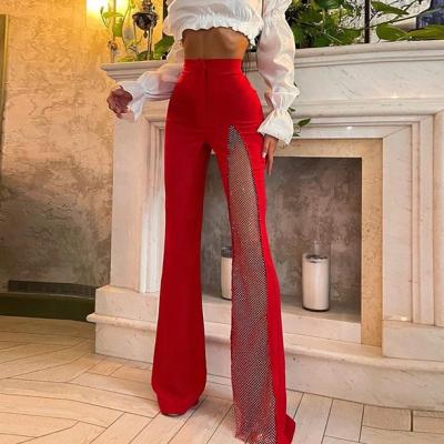 China Autumn Anti-pilling Ladies Fashion High Waist Patchwork Mesh Bell Bottom Flare Casual Pants for sale