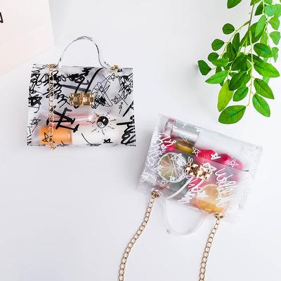 China Fashion ladies shape transparent cute graffiti handbags for women painting shoulder bag handbag for sale