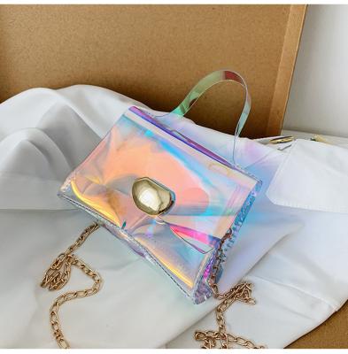 China Simple Cross Body Fashion Laser Bags Transparent Women Clips Handbags PVC Handbag for sale