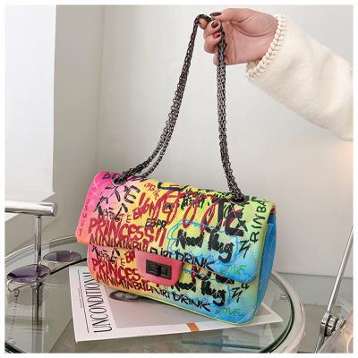 China Fashion Flapper Stitched Bag Cross - Body Graffiti Handbag Ladies Fashion Messenger Shoulder Handbag For Women for sale