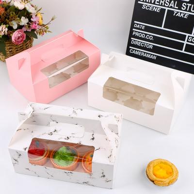 China Disposable Foldable Cardboard Muffin Cake Box With Window , Paper Cupcake Boxes With Handle for sale