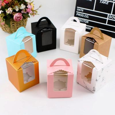 China Disposable Plain Muffin Cake Packaging Boxes , Solid Color Foldable Kraft Paper Cupcake Box With Window for sale