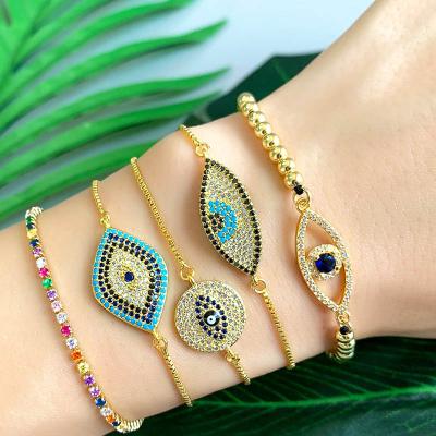 China FASHIONABLE ROMANTIC Wholesale Multicolor Cubic Zircon Gold Plated Evil Eyes Charm Bracelets for sale