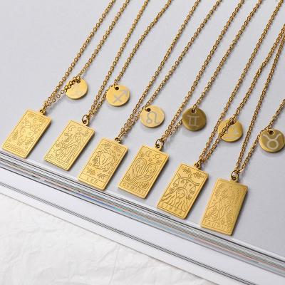 China New FASHIONABLE ROMANTIC Stainless Steel Women 18K Gold Plated 12 Square Zodiac Sign Necklaces for sale