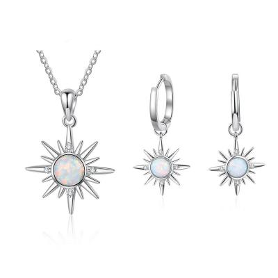 China Romantic ROMANTIC 925 Sterling Silver Sunshine Sunflower Opal Silver Ring and Necklace Jewelry Set for sale