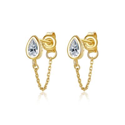 China High Quality Romantic S925 Sterling Silver 14K Gold Plated Tassel Zircon Chain Earrings for sale