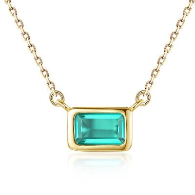 China Romantic ROMANTIC Tasty Green Stone 925 Square Sterling Silver Gold Plated Zircon Pendant Necklaces for sale