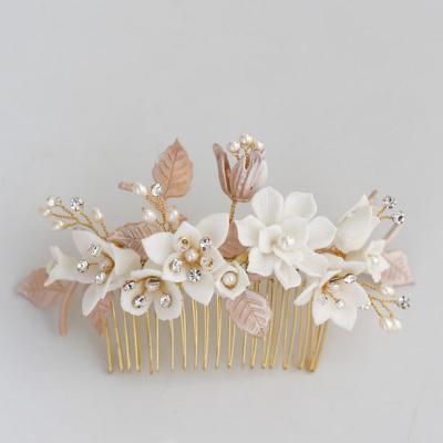 China Opal crystal wedding hair accessories gold foil hair sticker elegant bridal handmade flowers clay hair jewelry bridal wedding hair accessories for sale