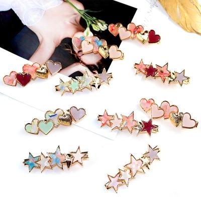 China Fashionable Star Love Heart Acrylic Resin Barrette Pink Hair Pins For Women for sale