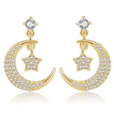 China Best Selling FASHIONABLE ROMANTIC Moon Star Shaped Gold Plated Zircon Stud Earrings For Girls for sale