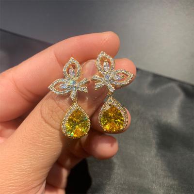 China Wholesale FASHIONABLE ROMANTIC S925 Waterdrop Silvery Yellow Zircon Crystal Drop Earrings for sale