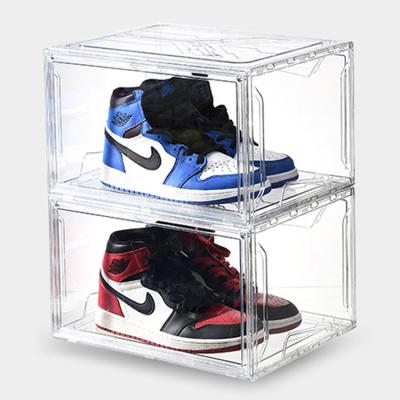 China Air Jordan PET Viable Clear Shoe Storage Box Home Decor Racks Modern Foldable Stackable Organizer for sale