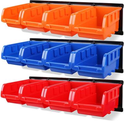 China Durable Construction For Use Heavy Duty Garage And Workshop Use 12 PC Trash Can Storage Bins Wall Mounted Parts Rack Organizer Garage Plastic Shop Tool for sale