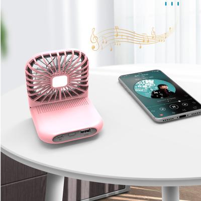 China Protable Mini Small Popular Rechargeable 2500mAh neck powerbank hanging fan with speaker for sale