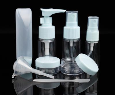 China Non Spill Hot Sale Eco-friendly Travel Bottle Set Plastic Makeup Set 6PCS Cosmetic Underbottling Recyclable PET for sale