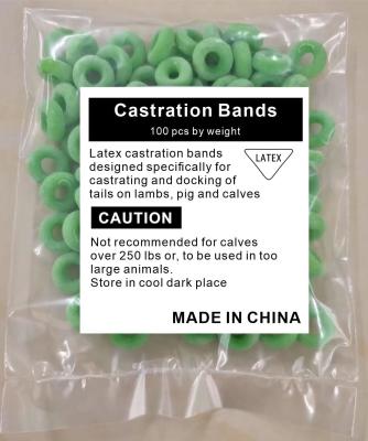 Chine Latex Castration Rings Bands For Goat And Other Animal 100pcs Per Bag Green Rings à vendre