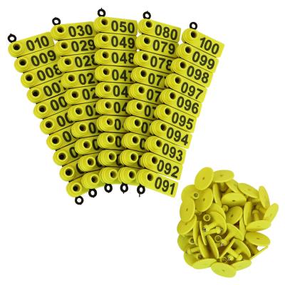 China Ear Tags For Goats Sheep Lambs Pigs, Made Of Real TPU Material, Yellow Color, Numbered 001-100 zu verkaufen