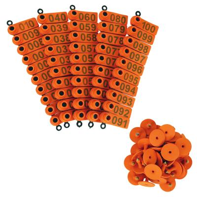 China Ear Tags For Goats Sheep Lambs Pigs, Made Of Real TPU Material, Color Orange, Numbered 001-100 zu verkaufen