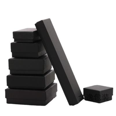 China Recyclable Cardboard Jewelry Set Packaging Box For Ring Necklace Rectangle Black Kraft Cardboard Paper Jewelry Case Box for sale