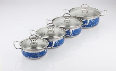 China 16cm 18cm 20cm 22cm Roestvrij staal Kokende Pot niet - plak het Duurzame en Gemakkelijke Schoonmaken & blauwe rode kleur met glasinham Te koop