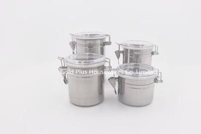 中国 プラスチックふたが付いている4pcs 304SSの円形の茶缶の食糧貯蔵の小さなかん 販売のため