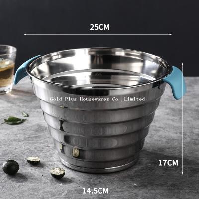 China cubo de agua de acero inoxidable del hierro de los 25cm con la manija plástica dos en venta