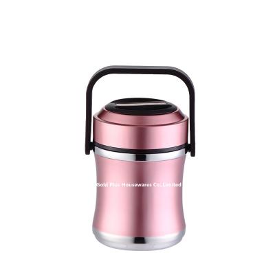 China Outdoor travel 1.6L lunch box metal students thermo stainless steel 3 layers takeaway food container with handle for sale